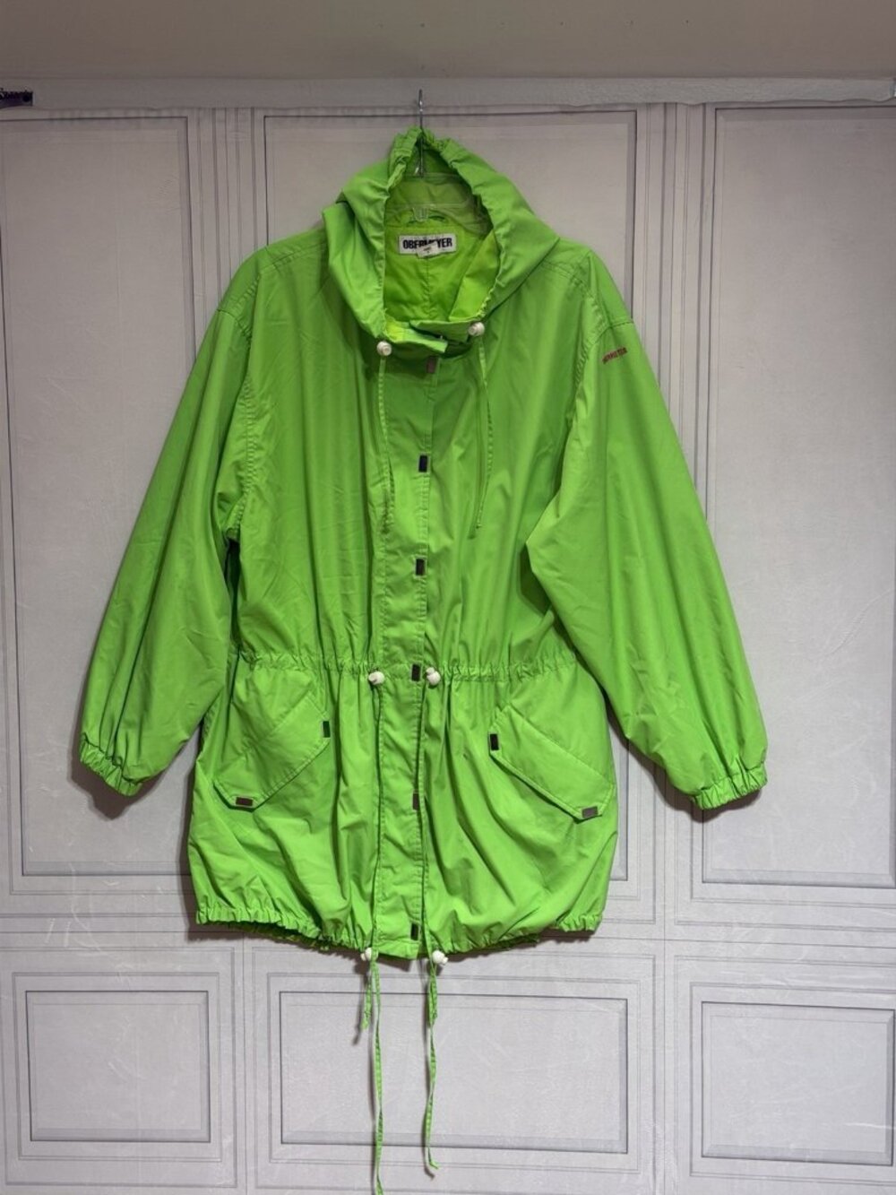 Obermeyer Womens Jacket Lightweight Lime Green Hooded Windbreaker Sz 8 Vintage